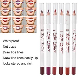 Delineador de Labios de 6 Uds, Lápiz Labial de Larga Duración, Lápiz Labial Profesional Resistente Al Agua Mate de Larga Duración, Cosméticos Pigmentados para Mujeres Y Niñas(conjunto 01)