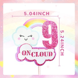 LaVenty Decoración para tartas de 9 cumpleaños rosa en la nube para niña en la nube, 9 decoración para tartas en la nube, 9 suministros para fiestas de cumpleaños en la nube, 9 recuerdos de fiesta