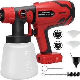 (Not Included Battery) Cordless Paint Sprayer for Milwaukee 18V Battery 48-11-1850, HVLP Spray Paint Gun with 4 Nozzles and 34oz Container for House Painting Interior and Exterior/Wood/Walls/Fence(Not Included Battery):_(No battery)For milwaukee