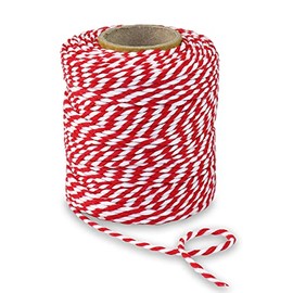 PRÄSENT Cotton Cord Red/White, 50 m Cord Made of Natural Material, 2 mm Width, Two-Tone Gift Cord for Crafts and Decorating, Biodegradable