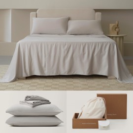 Double Stitch Cotton Tencel Sheet - Bed Sheets Set King Size, 4Pc Luxury Hotel Bedding Set, Soft, Cooling & Breathable for Hot Sleepers, Deep Pocket Up to 16 Inches, Winter Sky