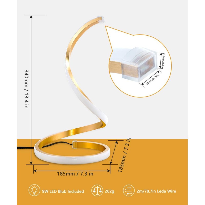 NUÜR Spiral LED Table Lamp, Modern 3 Colors Dimmable Desk