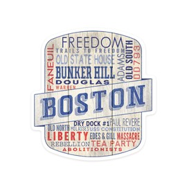 Die Cut Sticker Boston, Massachusetts, Rustic Typography, Contour Vinyl Sticker 1 to 3 inches (Waterproof Decal for Cars, Water Bottles, Laptops, Coolers), Small