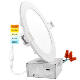Luxrite 6 Inch Ultra Thin LED Recessed Light with J-Box, 12W, Color Temperature Selectable 2700K | 3000K | 3500K | 4000K | 5000K, Dimmable Wafer Light, 1000 Lumens, Energy Star, IC Rated
