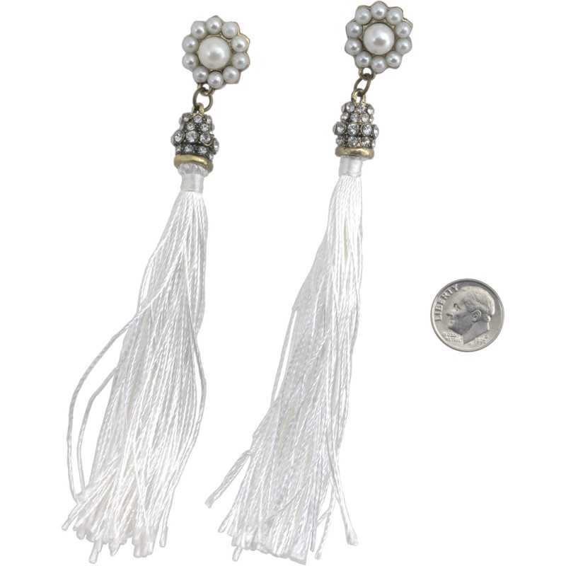 Earrings, Elegant Faux Pearl Tassel Rhinestone Dangle Earrings + GIFT