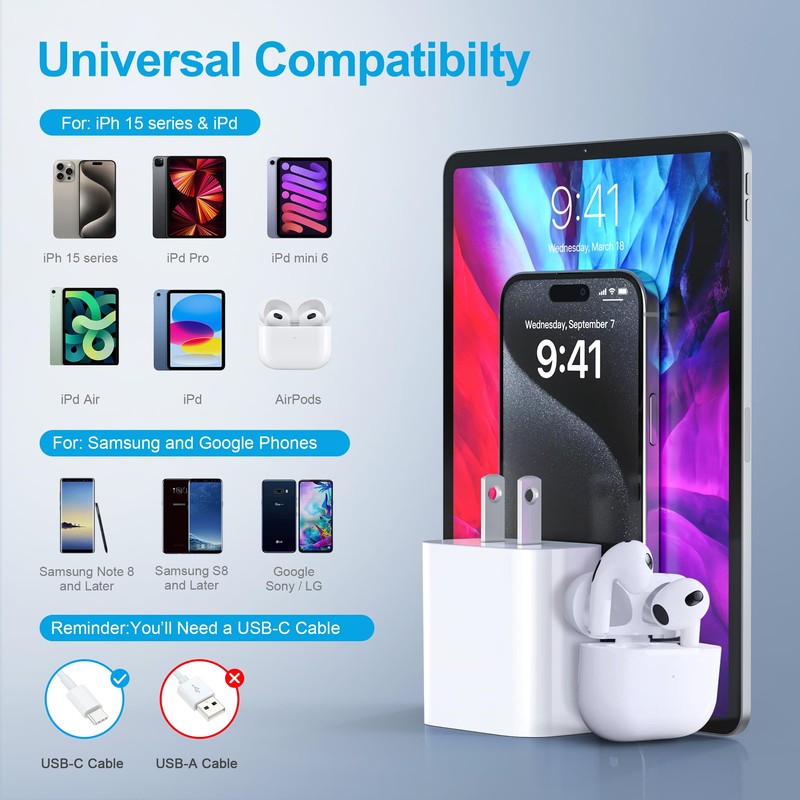 JOZASHON for iPhone 17 16 15 Charger Fast Charging,20W for