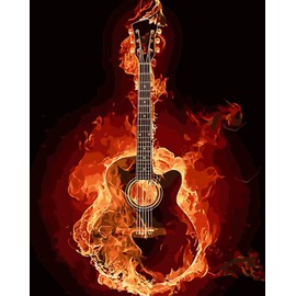 Awesocrafts Paint by Numbers Fire Guitar Music 40 x 50 cm DIY Oil Painting for Adults Children (without Frame)