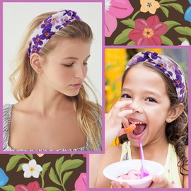 AHONEY Floral Headband Purple Headband for Women Girls, Boho Flower Knotted Headband Hawaiian Headpiece Wide Head Band for Women's Hair Accessories Beach Luau Outfits