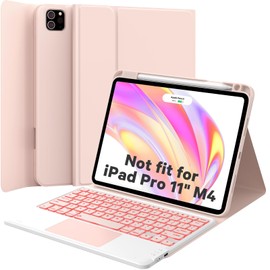 GreenLaw Keyboard Case for iPad Air 11-inch (M3/M2) 2025/2024 & Air 4th/5th Gen & iPad Pro 11 inch (1st/2nd/3rd/4th Gen), Smart Touchpad, 7-Color Backlit, Stain Resistant Cover, Blush Pink