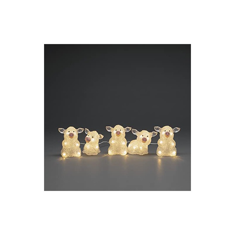 Konstsmide LED Acrylic Pigs Set of 5, Transparent, 40 Warm