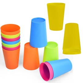 Color Plastic Drinking Cups,15 pcs Reusable Stacking Plastic Cup Children Cup Water Cup Drink Kits for Kitchen Outdoor BBQ Travels