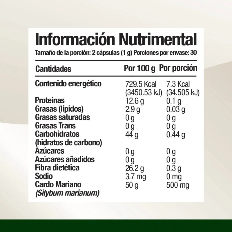 Silimarina (cardomariano) 60 Caspulas, Higado Saludable Sin Sabor