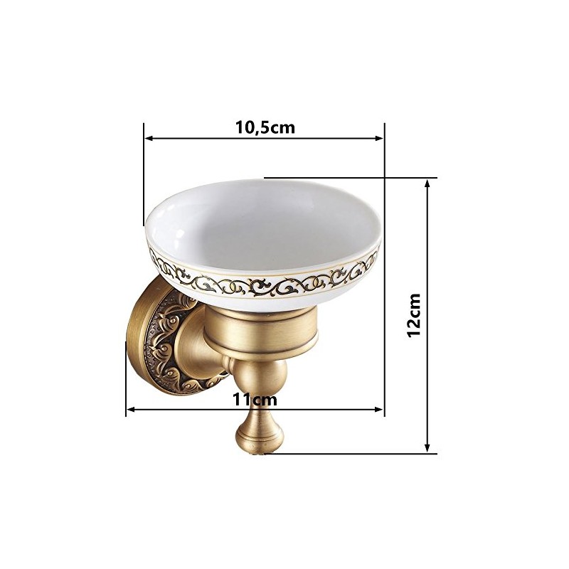 Antique Brass Bathroom Sink Soap Dish with Wall Mounted Ceramics