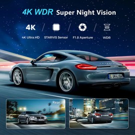 4K Dual Dash Cam Front and Rear, 4K+1080P Dashcam with 64GB Card,Car Dash Camera Built-in WiFi, GPS, 24 Hours Parking Monitor,G-Sensor, Super Night Vision, Loop Recording