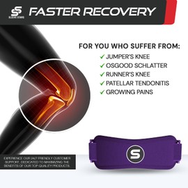 Sleeve Stars Patellar Tendon Support Strap Osgood Schlatter Knee Brace for Youth, Women & Men, Swedish Brand Patella Knee Strap for Arthritis & Pain, Kids Knee Brace w/ 3 Lengths (Dark Purple/Kids)