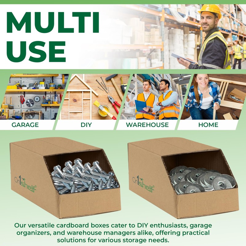 On1shelf® 10pcs Stackable Cardboard Boxes, Corrugated Storage Bins, Pantry Organiser