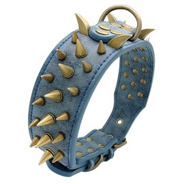 Beirui Sharp Spiked Studded Dog Collar - Stylish Leather Dog Collars - 2 Inch in Width Fit Medium & Large Dogs
