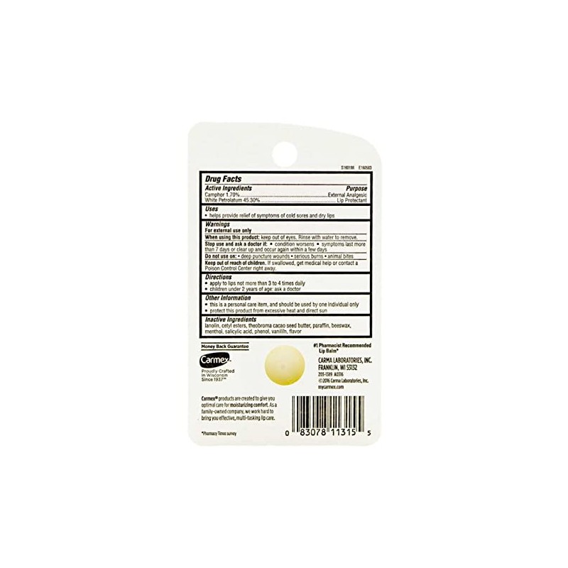 Carmex Bálsamo labial clásico medicado, 0.25 oz (paquete de 5)