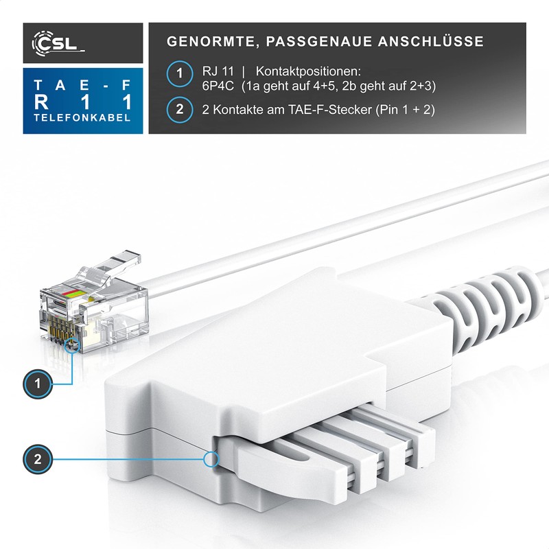 CSL Telephone Cable TAE-F Male to RJ11 Plug - Int.