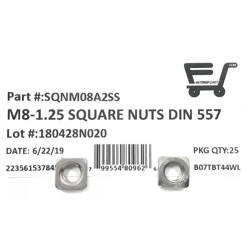 FAS (25) M8-1.25 Stainless Steel Square Nuts A2 DIN557 (25