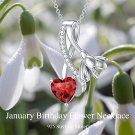MISTBEE Birth Flower Necklace for Women Sterling Silver January Birth Flower Necklace with Birthstone Snowdrop Pendant Necklace Jewelry for Christmas Birthday