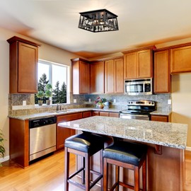 Farmhouse Flush Mount Ceiling Light,Deer Bear Rustic Kitchen Lighting Fixtures Ceiling,Vintage Square Metal Entryway Light Fixture,2-Light Industrial Black Chandelier for Bedroom,Living Room,Hallway