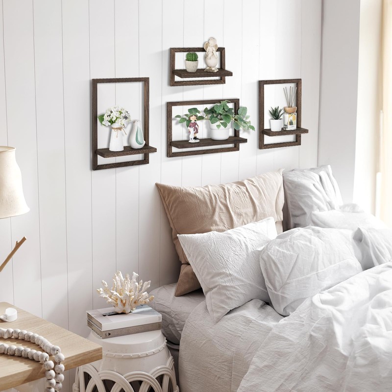 Walasis Wood Rustic Floating Shelves: 4-Piece Wall Shelf for Farmhouse