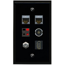 RiteAV 2 CAT7 Coax HDMI Speaker TOSLINK Flat/Solid Wall Plate [Black]