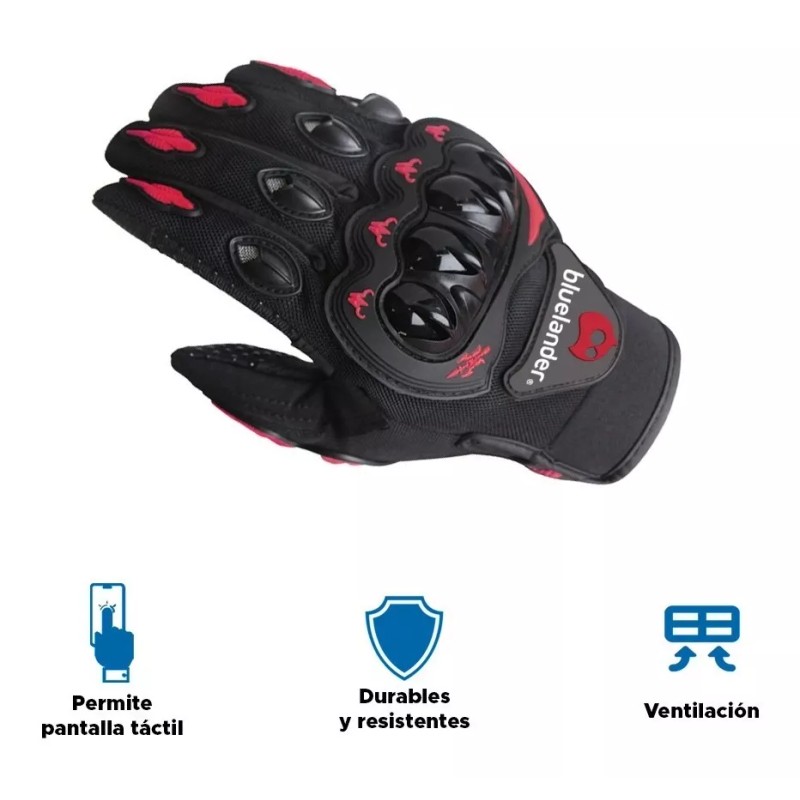 Bluelander Guantes Para Moto O Bicicleta Dedo Completo Negro-rojo