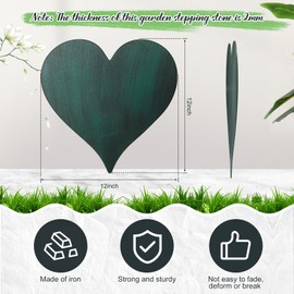 Tandefio 3 Pcs Heart Garden Stepping Stones Brown Cast Iron Stepping Stones Rustic Style Outdoor Stones for Garden Walkway Outside Decorative Decor, 12 Inches (Green)