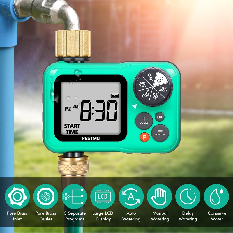 RESTMO Sprinkler Timer with Brass Inlet & Outlet, 3 Separate