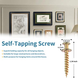 15 Pcs 100lb Picture Hangers Double Headed Screws Picture Hanging Kit Hooks Self Tapping Wall Hangers Screw for Keyholes D-Rings Sawtooth Drywall Wooden Wall Picture Hanging Nails