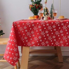 Lespoir Christmas Rectangular Tablecloth Printed Snowflake Dot Christmas Fabric Tablecloth Oblong 60x102 Inch Red Table Cloths Rectangle