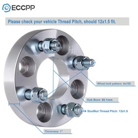 ECCPP 2PCS 1" 4 Lug Wheel Spacers 4x100mm to 4x100mm Fit for 2004-2007 for Aveo Cobalt for prius for xA xB with 12x1.5 Studs