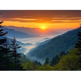 DIY Diamond Painting Kits Sunset in Great Smoky Mountains Paint by Numbers for Beginners, Full Round Landscape Mountain Diamond Art Kits for Adults, for Wall Decor and Club Decor Gifts 12x16 inch