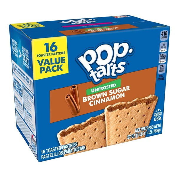 Kellogg's Pop-Tarts Unfrosted - Toaster Pastries Breakfast for Kids, 16 Count, 27 oz (Unfrosted Brown Sugar Cinnamon)
