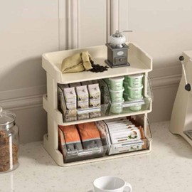 Vertical Tea Bag Box Caddy for Tea Bags, Tea Bag Organizer Office Bar Desktop Tea Bag Coffee Capsule Storage Rack Multilayer Countertop Organizer Cream (3 Layer 30x17x29.5cm)