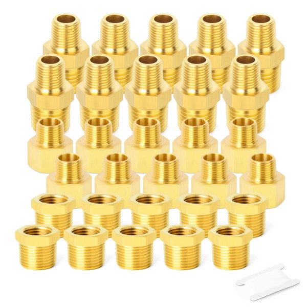 GASHER 30PCS Brass Pipe Fitting, Hex Bushing, Reducer Adapter, Reducing