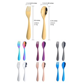 BISDARUN Toddler Cutlery Sets Stainless Steel Childrens Cutlery Set for Baby Metal Kids' Silverware 4 PCS 14.8CM/5.8 Inch Kid Spoons x 2, Child Forks x 2 (Rainbow)