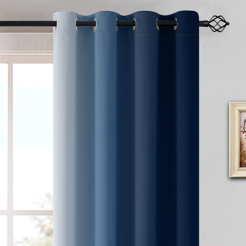 Yakamok Blue and Greyish White Ombre Curtains, Room Darkening Gradient