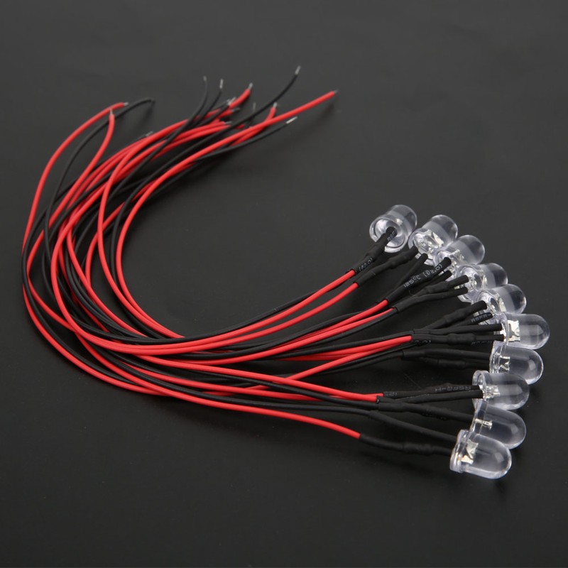 50PCS 12V 8mm Chromatic LED Lamp Beads with 20CM 26AWG