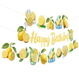 Lemon Party Banners 3Pcs Happy Birthday Garland Banners for Boy Girls Theme Baby Shower Birthday Party Supplies