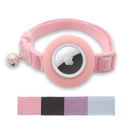 Cat Collar with Airtag Holder, Breakaway Elastic Kitten Collar with Bell, Safety Buckle and GPS Tracker Collar for Girl Boy Cats, Kittens, Puppies, Pink