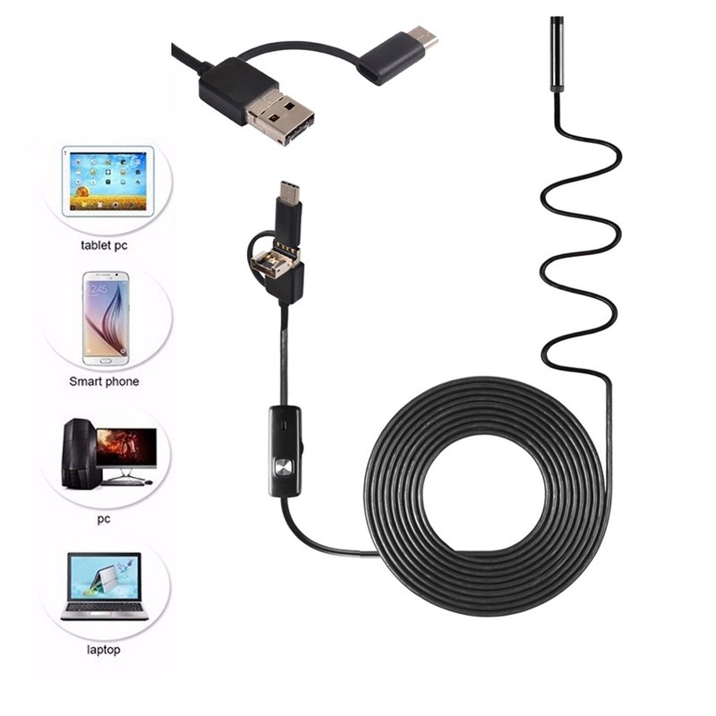 USB Endoscope 8mm Lens 3 in 1 Interface IP67 Waterproof