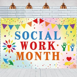 Happy Social Work Month Banner, Social Worker Month Appreciation Decorations Backdrop, Thank You Gifts, We Appreciate You Sign Backdrops Wall Party Supplies Photography Background