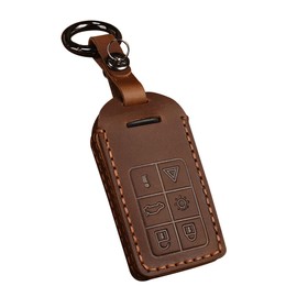 HIBEYO Car Key Case Fits Volvo Protective Key Box Key Case Leather Cover for Volvo XC60 XC70 S40 S60 V70 S60l S80l Key Case Remote Control Key Case 6 Buttons Brown