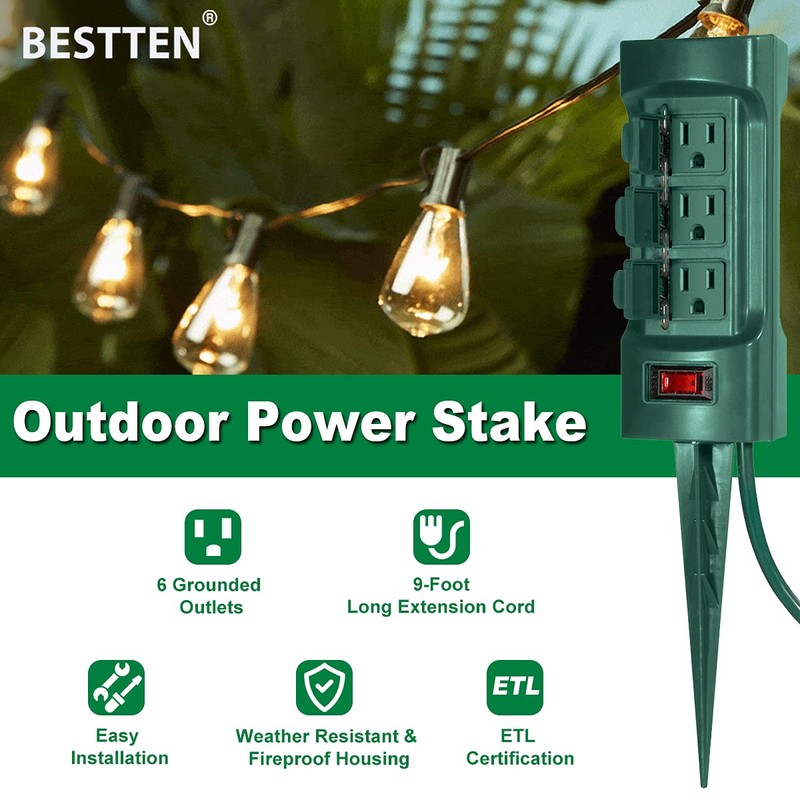 BESTTEN Outdoor Power Strip with Covers and Overload Protection Switch,