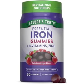 Iron Gummies | 60 Count | Vegan, Non-GMO & Gluten Free Supplement | with B Vitamins & Zinc | Grape Flavor | by Natures Truth