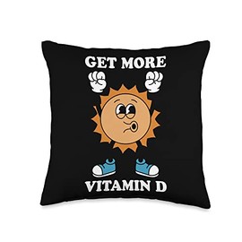 Get More Vitamin D Retro Sun Cartoon Style Sunshine Summer Throw Pillow