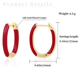 Huggie Hoop Earrings for Women, 18K Gold Plated Colorful Enamel Huggie Earrings Small Hypoallergenic Cute Jewelry Gifts (Dark Red)